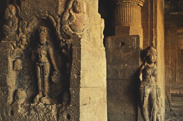 Sculpture Dans Les Grottes Ellora Site Patrimoine Mondial Unesco Aurangabad — Photo