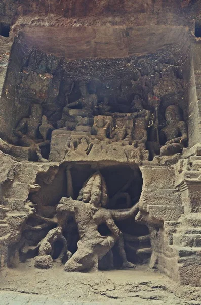 Sculpture Dans Les Grottes Ellora Site Patrimoine Mondial Unesco Aurangabad — Photo