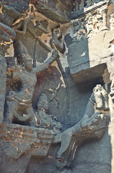 Sculpture Dans Les Grottes Ellora Site Patrimoine Mondial Unesco Aurangabad — Photo