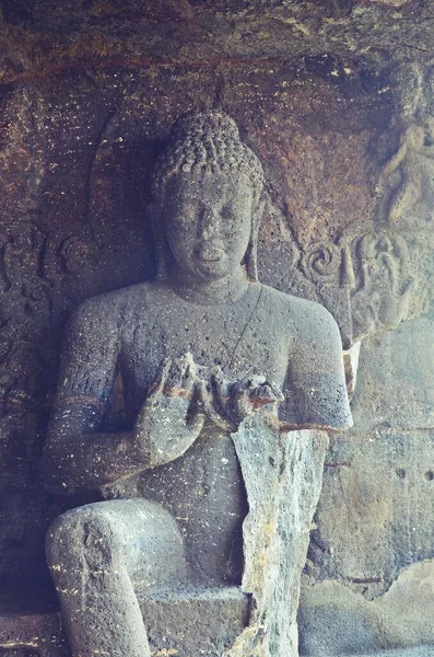 Sculpture Dans Les Grottes Ellora Site Patrimoine Mondial Unesco Aurangabad — Photo