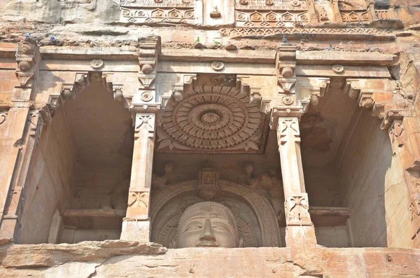 Houtsnijwerk Gopachal Parvat Jain Tempel Gwalior — Stockfoto