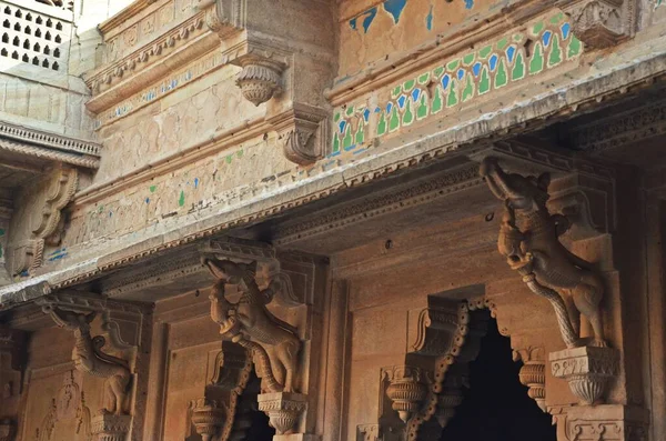 Houtsnijwerk Oude Tempel Gwalior Fort Madhya Pradesh India — Stockfoto