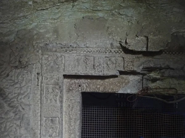 Ancient Carving Wall 1500 Years Old Buddhist Jogeshwari Caves Maharashtra — Stock Photo, Image