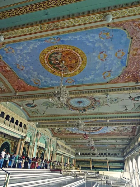 Tak Väggmålning Design Amba Vilas Palats Mysore Karnataka — Stockfoto