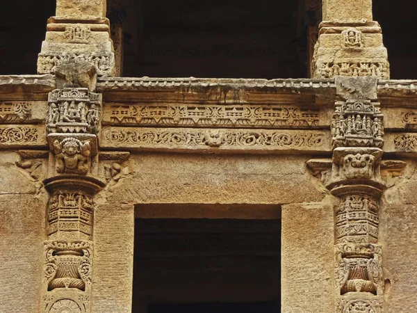 Houtsnijwerk Rani Vav Gujarat Stepwell Van Koningin Unesco Werelderfgoed — Stockfoto