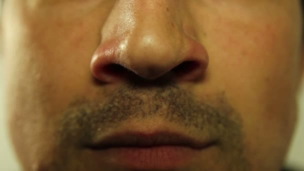 Mans Nose Close up Breathing — Stock Video