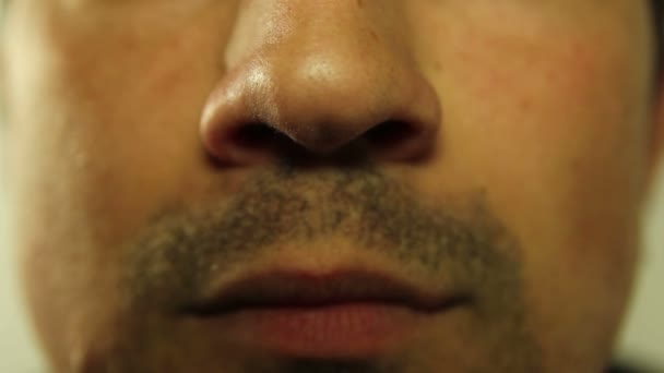 Mans Nose Close up Breathing — Stock Video