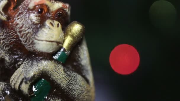 New Year Monkey Candle With Flashing Lights — Stock Video