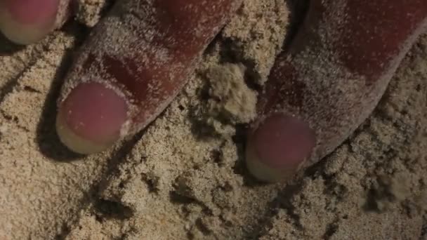 바닷가 모래에서 여성 손 — 비디오