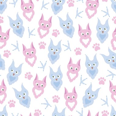 Arka plan sevimli çizgi baykuş ve kedi 