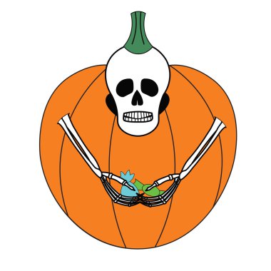 Cadılar Bayramı için kabak kostümlü bir iskelet.