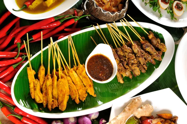 Thai cuisine, Chicken Satay, Beef Satay . — стоковое фото