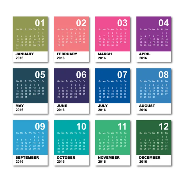 Календарь 2016 года. Простой векторный шаблон. 2016 календарь простой дизайн . — стоковый вектор