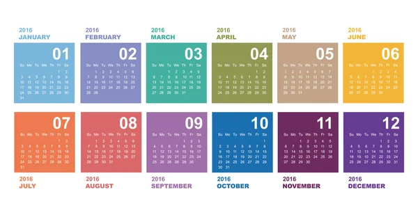 Календарь 2016 года. Простой векторный шаблон. 2016 календарь простой дизайн . — стоковый вектор