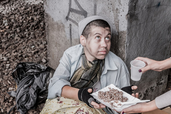 Homeless woman getting help