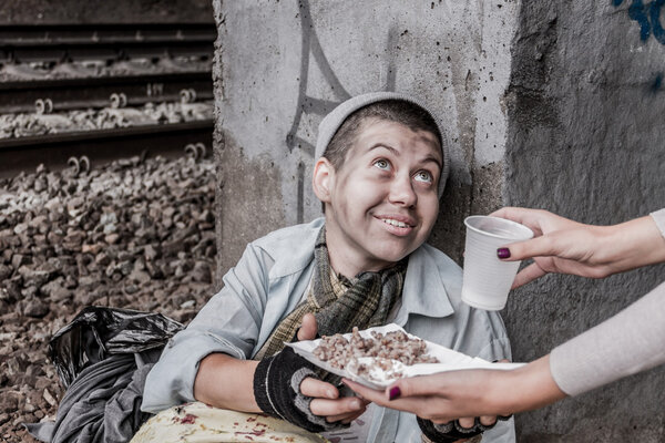 Homeless woman getting help