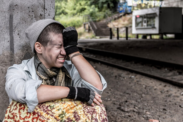 Homeless desperate woman