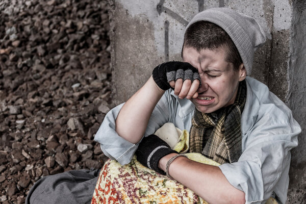 Homeless desperate woman