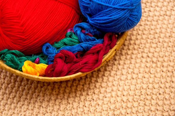 Thread in a basket and thread balls — Stock Photo, Image