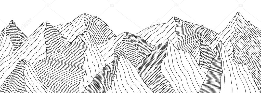 Mountain landscape of wavy lines. Vector background with mountain ranges Stock Vector