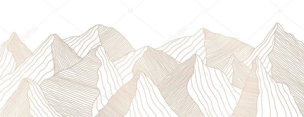Golden mountain landscape of wavy lines. Vector background with mountain ranges Stock Vector