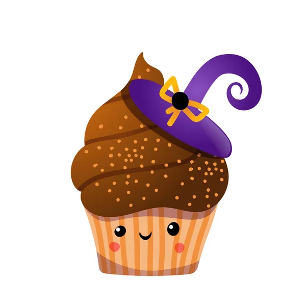 Őszi Halloween kawaii vektor design egy aranyos cupcake. Illusztráció gyerekeknek, ünneplés, web, nyomtatás, stb. — Stock Vector