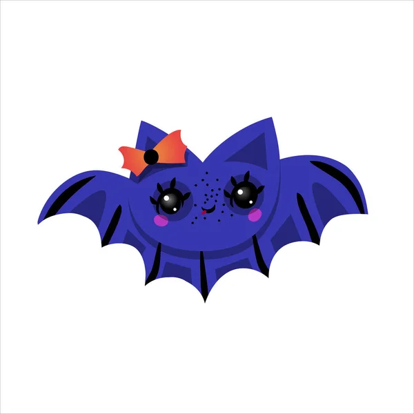 Outono Halloween kawaii vetor design com um morcego bonito com arco. Ilustração para crianças, celebração, web, impressão, etc.. — Vetor de Stock