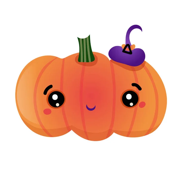 Herbst-Halloween-Kawaii-Vektor-Design mit niedlichem Kürbis mit Hut. Illustration für Kinder, Feier, Web, Print, etc. — Stockvektor