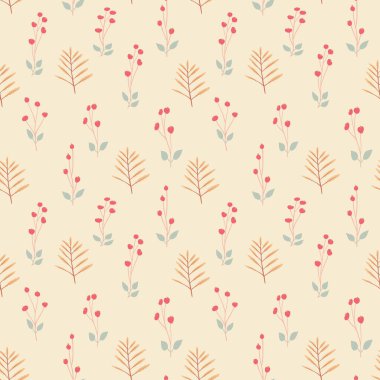 Böğürtlenli kusursuz vektör deseni, pastel renkli yapraklar. Duvar kağıdı, hatıra defteri, tekstil vs. yüzey tasarımı. 