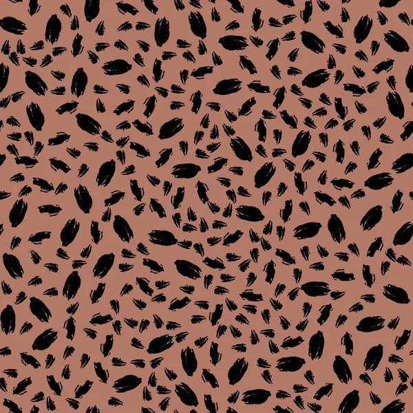 Patrón vectorial inconsútil de manchas negras en marrón. Animal wildcat print para papel pintado, textil, otro diseño de superficie. — Vector de stock