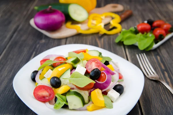 Griechischer Salat von oben — Stockfoto