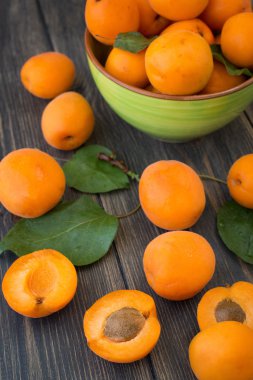 Yeşil yaprakları ile renkli kayısı