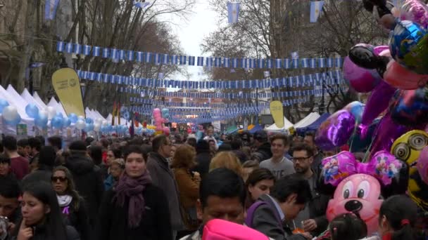 Gente celebrando Argentina 200 años de conmemoración del Día de la Independencia con la Casa de Gobierno como telón de fondo — Vídeo de stock