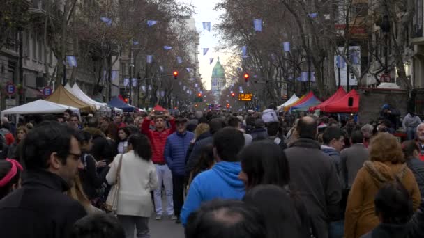 People celebrating Argentina 200 years independence day commemoration with the Congress as backdrop — Stock Video