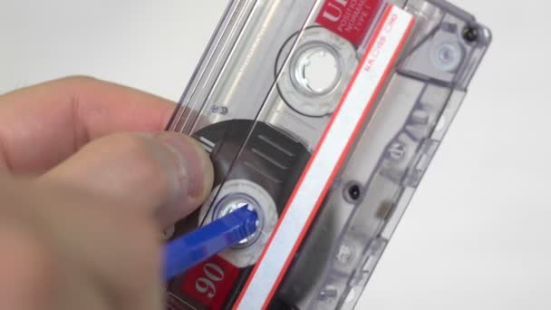 Audio cassette manually rewind — Stock Video