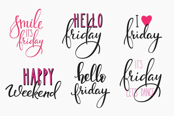 Hello Friday lettering postcard set. — Stock Vector