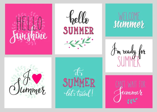 Olá verão lettering tipografia conjunto —  Vetores de Stock