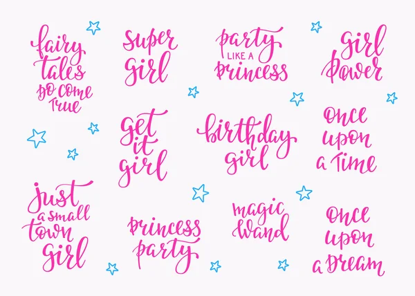 Menina partido lettering conjunto —  Vetores de Stock