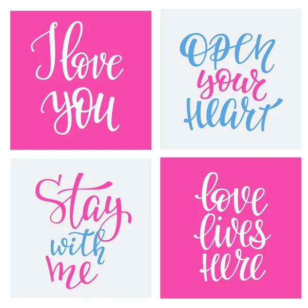 Set tipografia amore romantico lettering — Vettoriale Stock