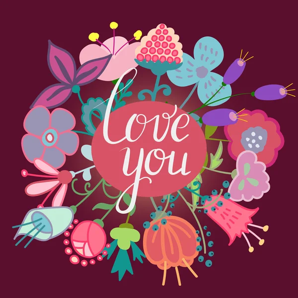 Handritad blommor med kärlek du bokstäver — Stock vektor