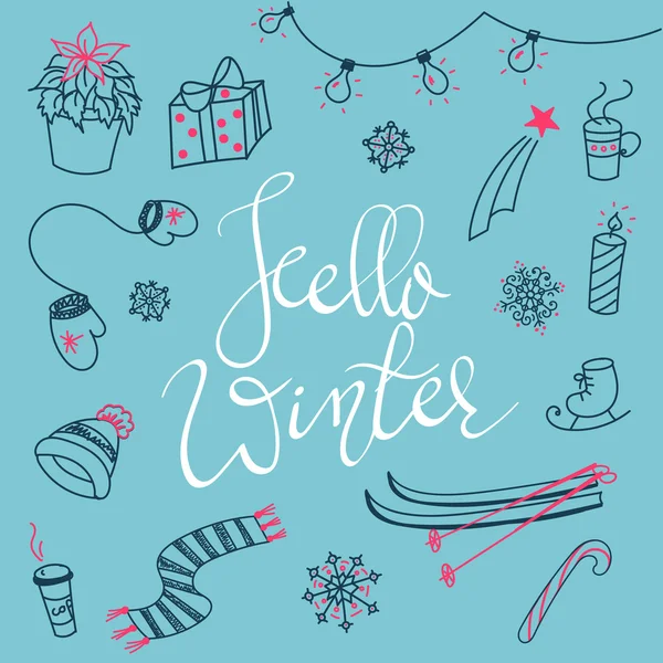 Olá doodles inverno —  Vetores de Stock