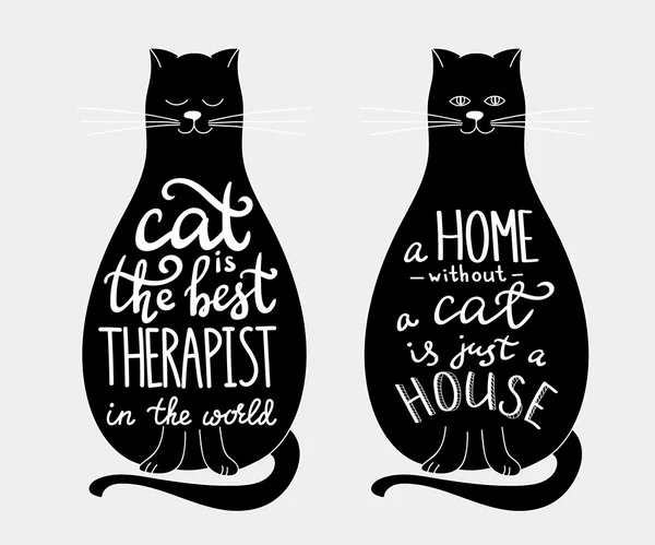 Citations de chat lettrage ensemble sur silhouette de chats — Image vectorielle