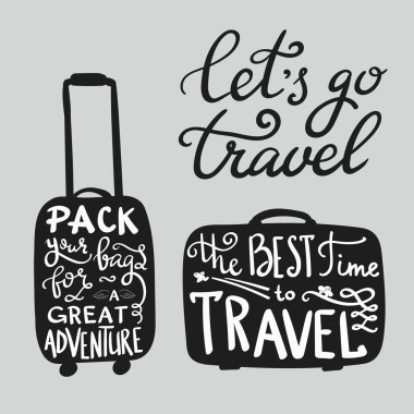 Travel inspiration quotes on suitcase silhouette