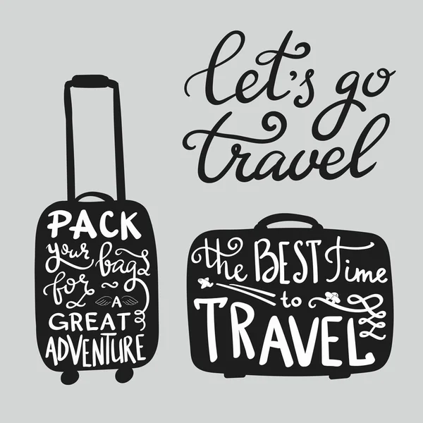 Travel inspiration quotes on suitcase silhouette — Stock Vector