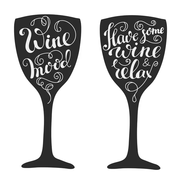 Quotes about wine on wine glass silhouette — Stock Vector