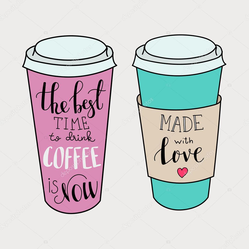 Lettering on coffee cup shapes set