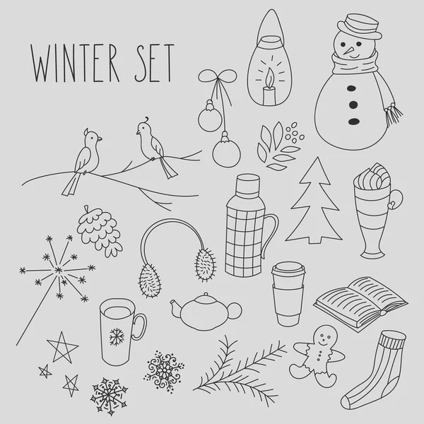 Scarabocchi invernali set disegnato a mano — Vettoriale Stock