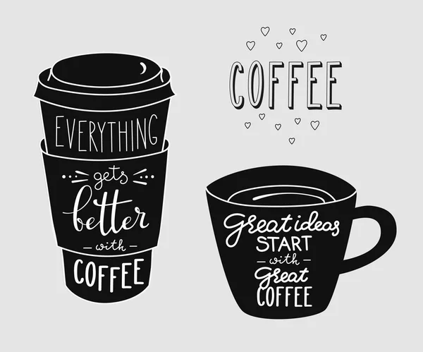 Zitat Schriftzug auf Kaffeetassenform-Set — Stockvektor