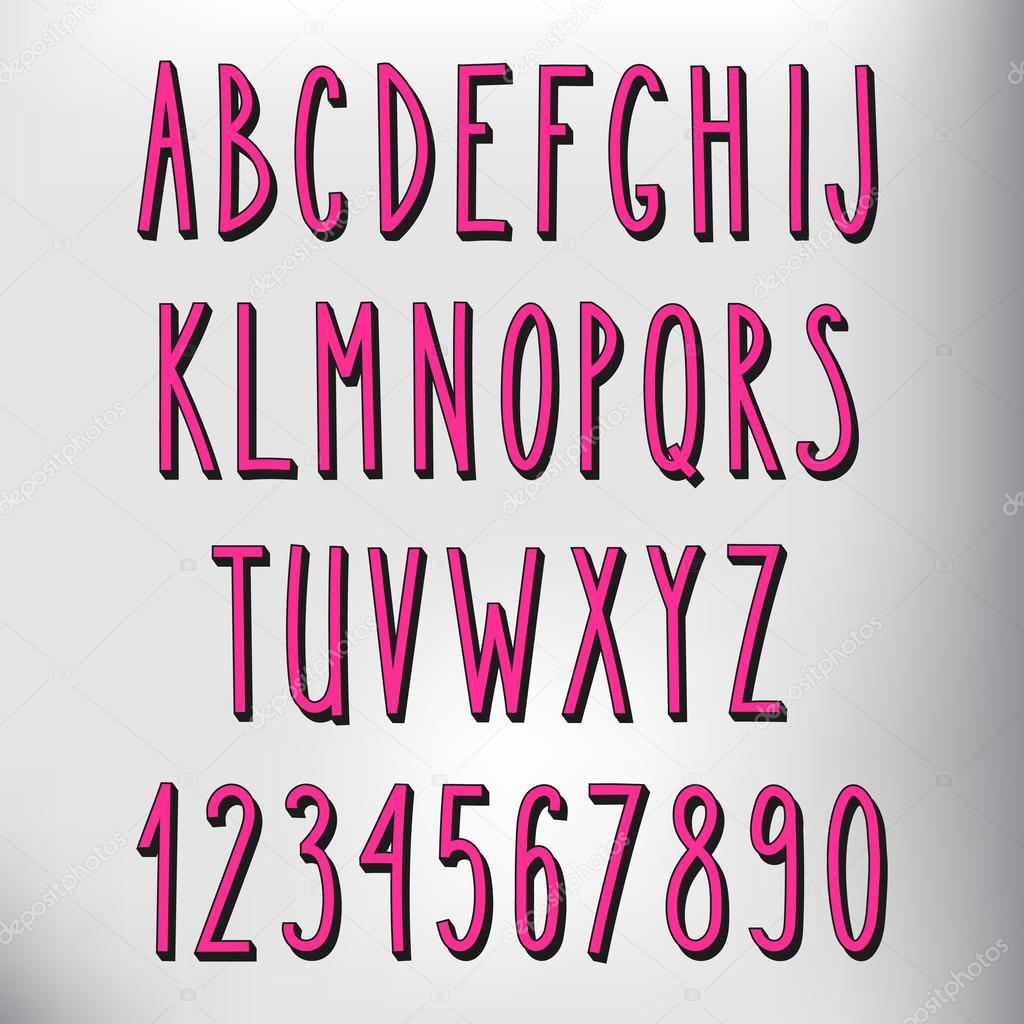 Hand drawn narrow pink alphabet