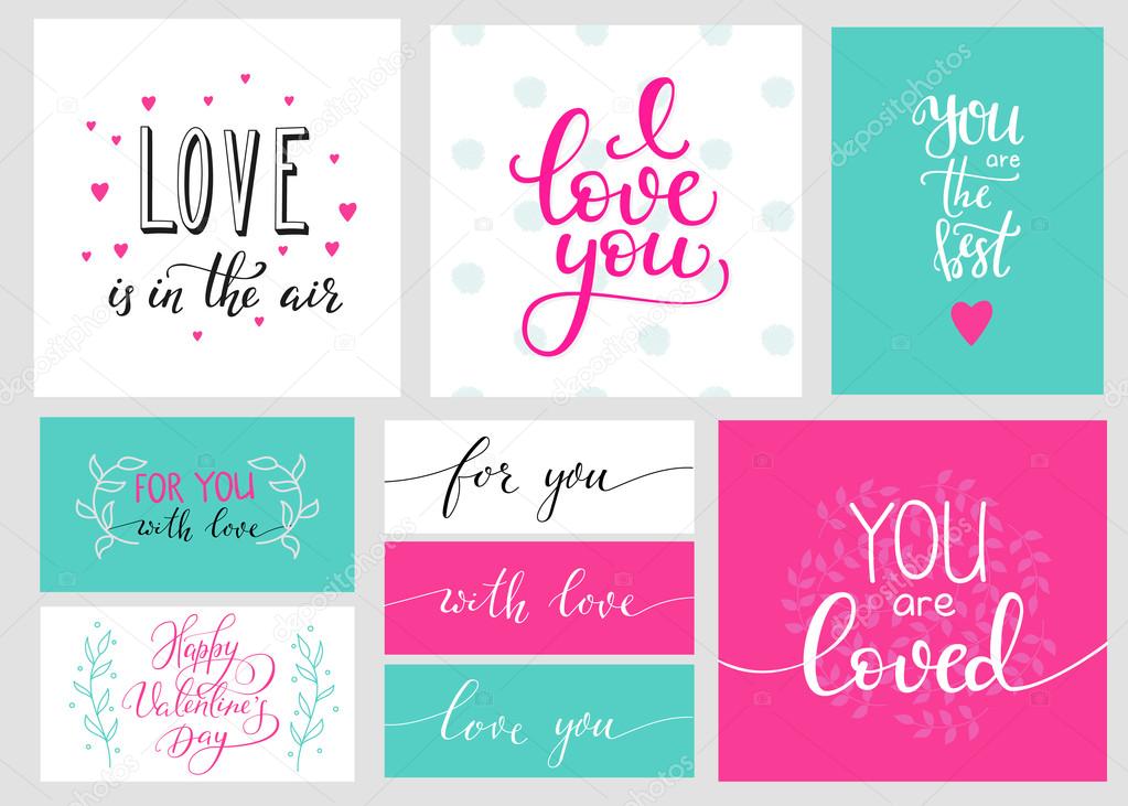 Romantic Valentines day lettering set 